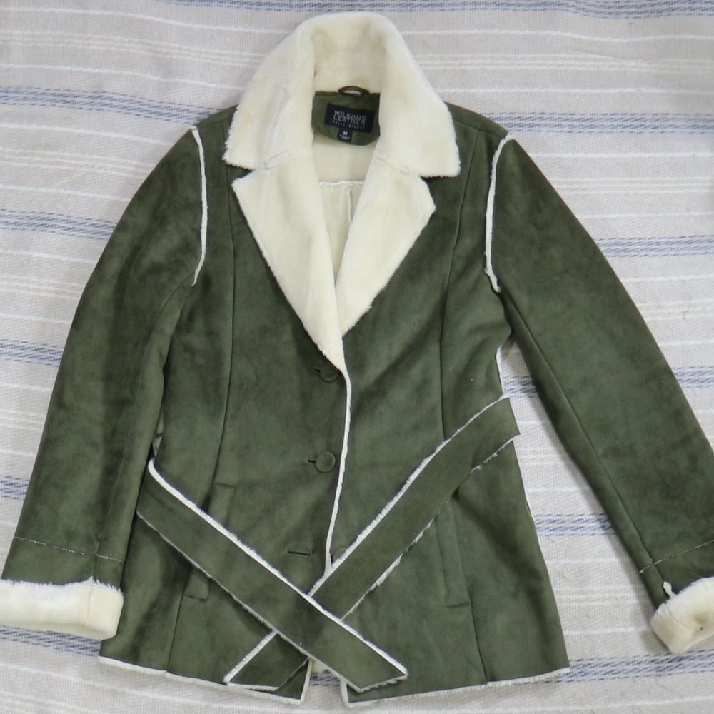 WILSON'S LEATHER Pelle Studio Olive Suede Coat Vtg - Picture 3 of 8